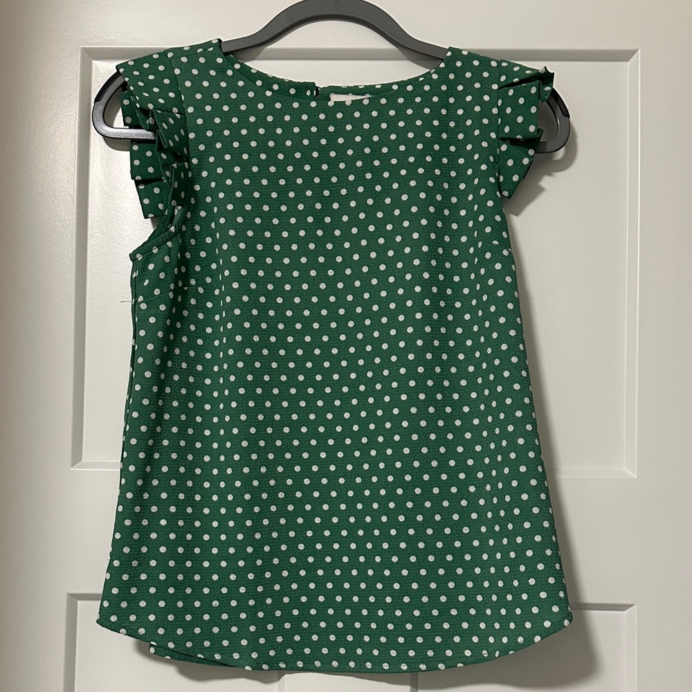 Monteau Emerald Polka Dot Ruffle Blouse